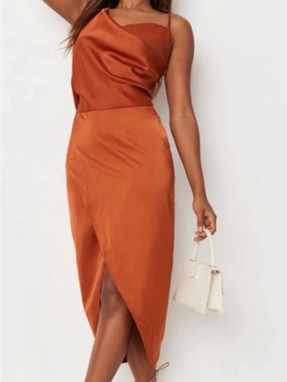 Missguided + Rust Satin Tulip Midi Skirt